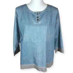 SAG HARBOR SPORT DENIM & GRAY BLOUSE SZ.M EUC